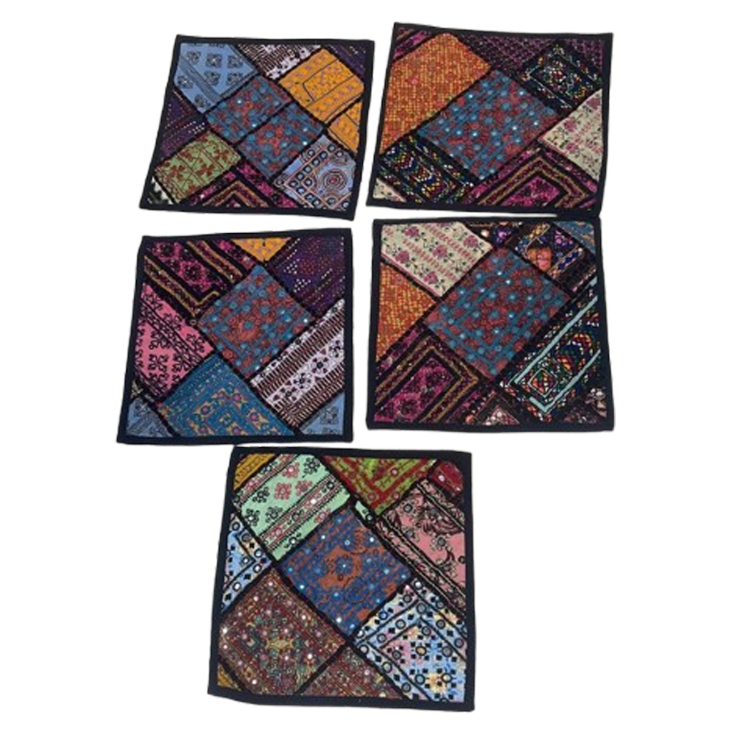 Vintage Embroidered Patchwork Coasters - 5 PCS Set